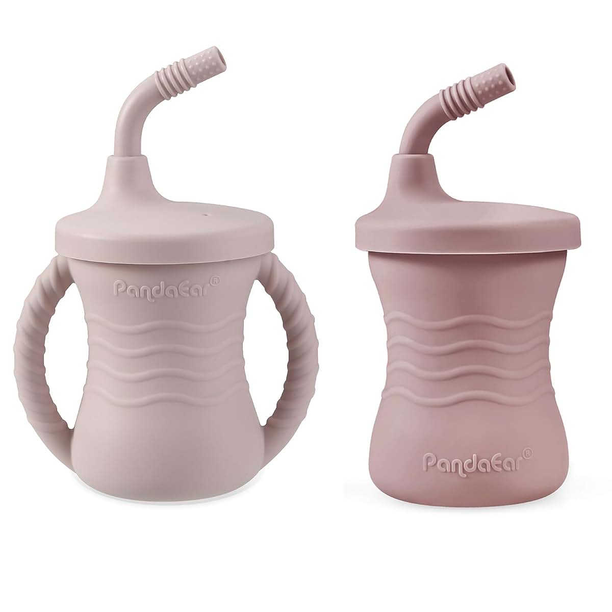PandaEar Silicone Baby Sippy Cups 2-Pack 3-in-1 Training Set, 5oz, Pink