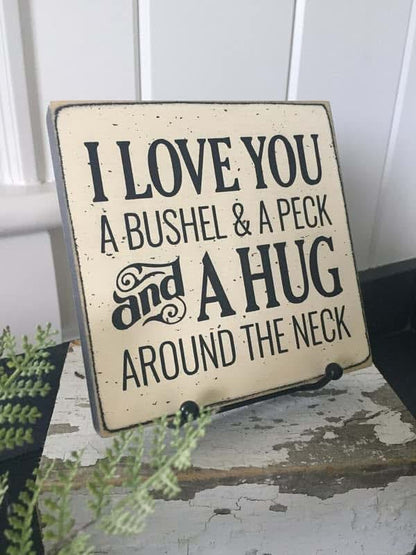 MQSHU I Love You a Bushel and a Peck and a Hug Around the Neck,Grandchild Gift,Gift for Mom,8x8 Inch Wood Sign,Baby's