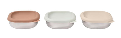 Béaba Microwave Safe Stainless Steel Baby Bowls with Lid, Set of 3
