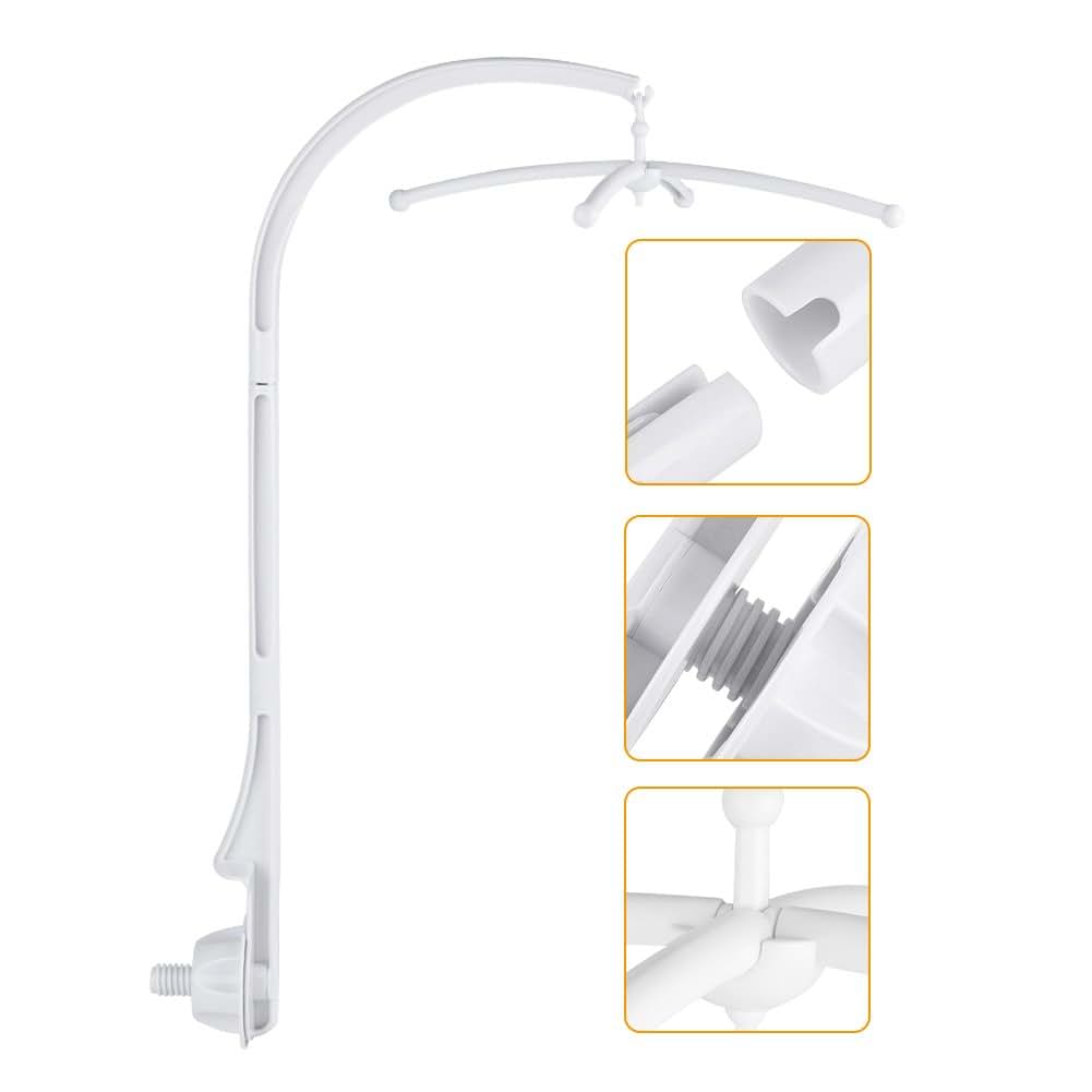 BabyOneStop Baby Crib Mobile Holder Arm Bracket for Crib and Perambulator, White ABS