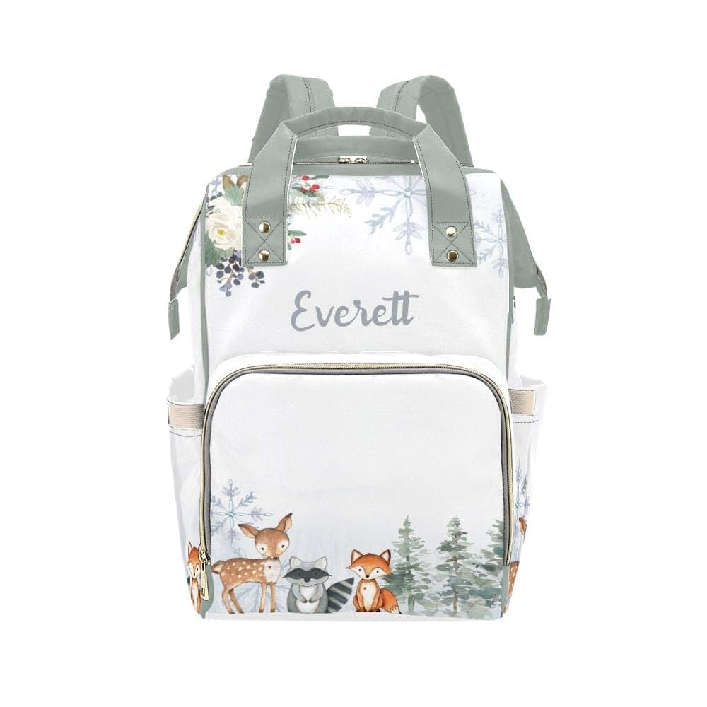 YallLocoMo Personalized Diaper Bag Backpack Winter Snowflake Woodland