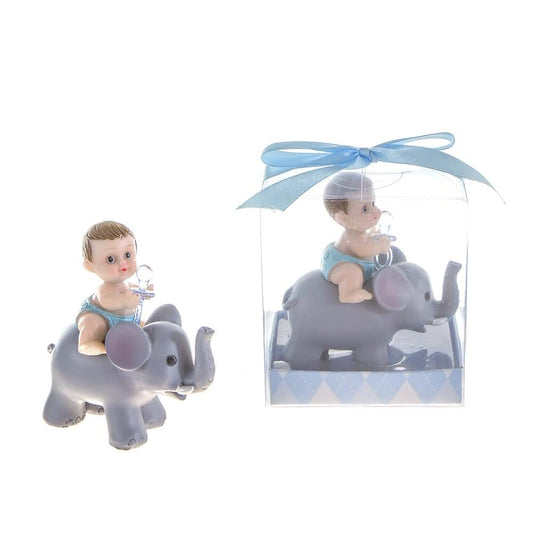 Lunaura Baby Keepsake - Set of 12 Boy Baby Holding Pacifier Sitting on Elephant Favors - Blue