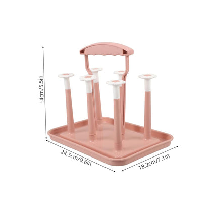 Pink European Style Drying Rack for Cups, Bottles, and Mugs