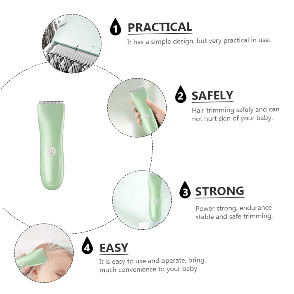 Healifty Baby Hair Clipper, Cordless Rechargeable Trimmer Kit, Light Green