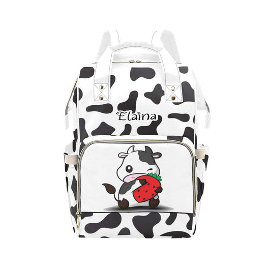 YallLocoMo Personalized Diaper Bag Backpack Name Cute Strawberry Cow Multifunction Travel Backpack Nappy Bag Daypack