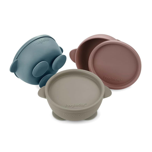 PandaEar 3 Pack Baby Suction Bowls with Lids for Self-Feeding