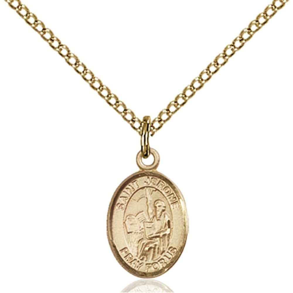 Bonyak Jewelry St. Jerome Hand-Crafted Oval Medal Pendant, 14kt Yellow Gold-Filled, Chain Included