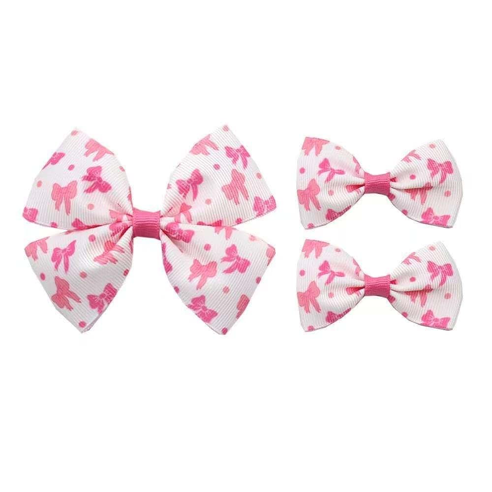 BOENBE LOVED 3-Pack Bow Denim Hair Clips, No-Slip Barrettes, Pink