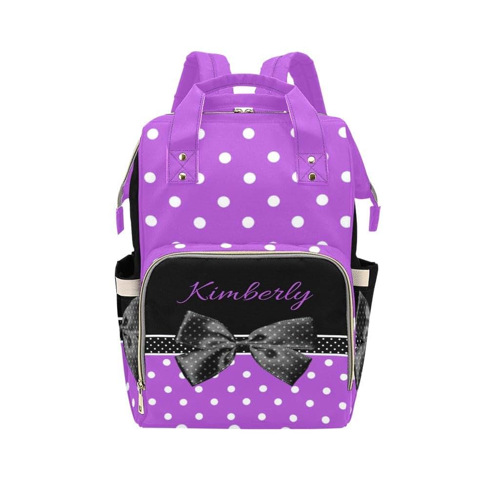 NZOOHY Personalized Diaper Bag Backpack with Custom Name Polka Dots Bow Purple