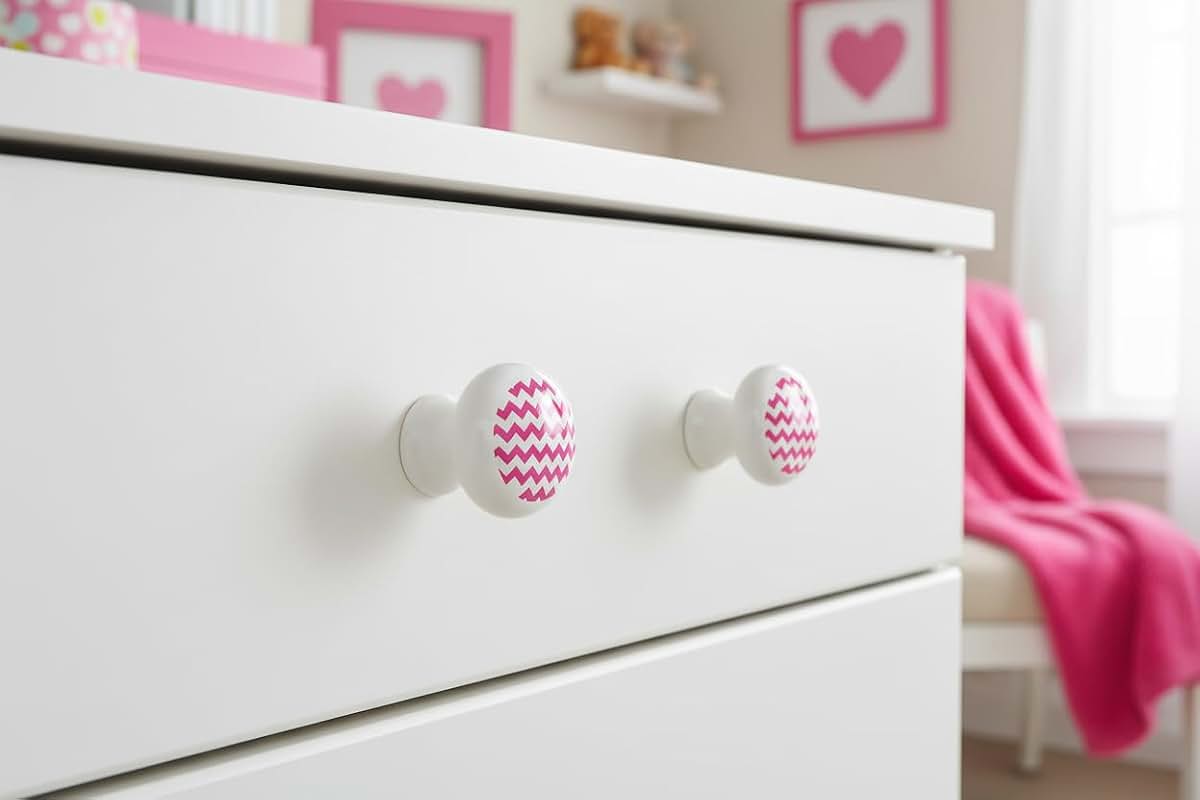 Hot Pink Chevron Ceramic Drawer Knobs for Nursery Decor (Set of Two)