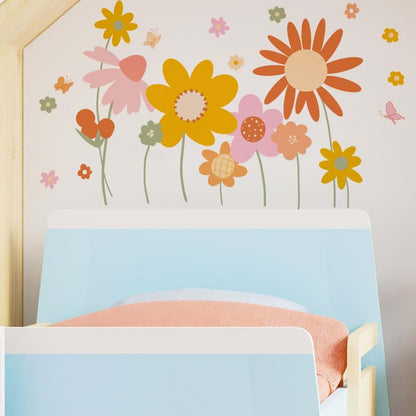 Runtoo Boho Flower Wall Decals, Floral Daisy Vinyl Stickers, 12x36 Inch Sheet