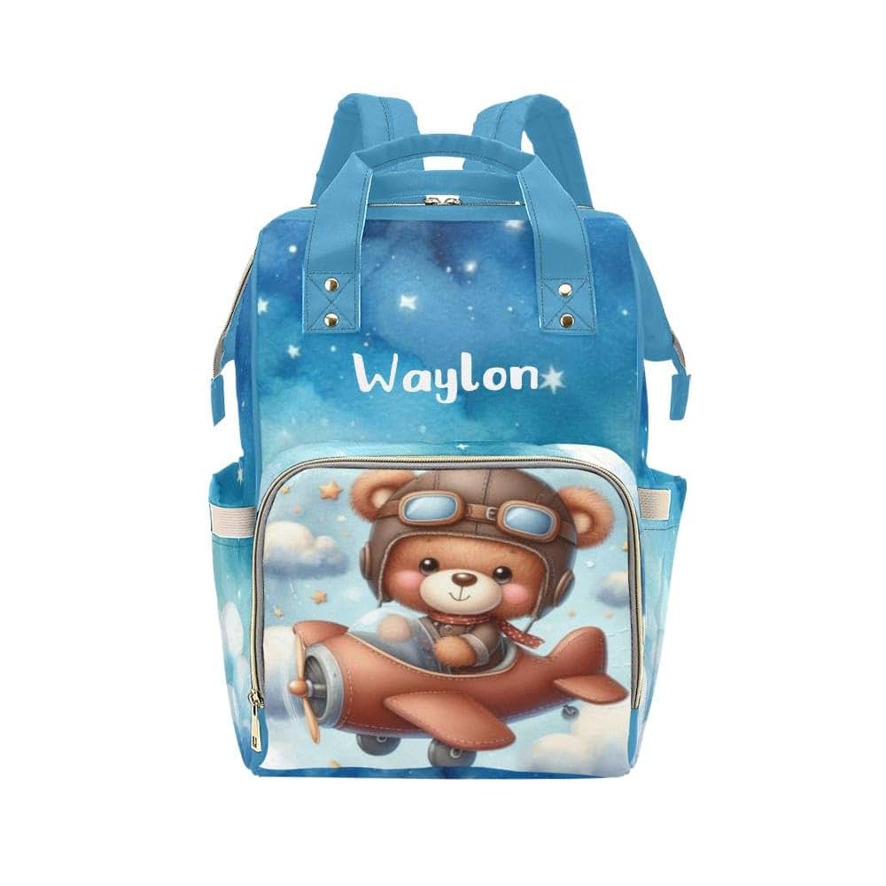 Nzoohy Aircraft Pilot Brown Bear Personalized Diaper Bag Backpack