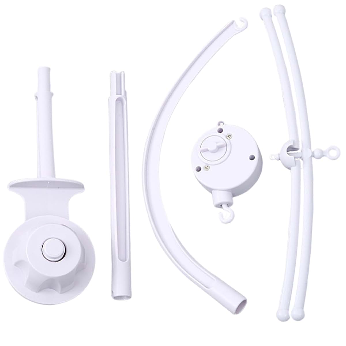 Blablablalu Crib Mobile Holder with 360° Rotating Music Box, Detachable Clip-On Arm, White Plastic