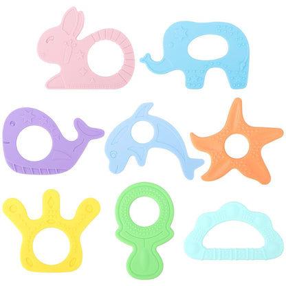 Beboan Silicone Baby Teething Ring Toys, 8 Pack Freezer Teether Chew Toy