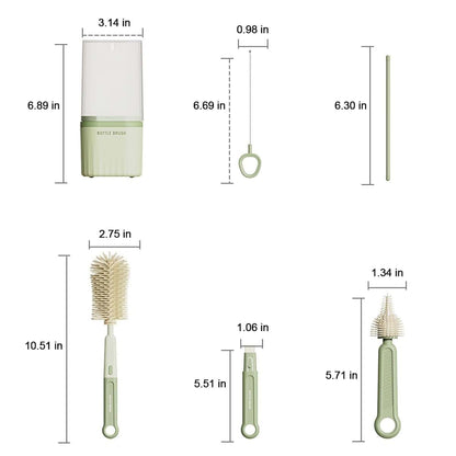 GIBENUO Silicone Bottle Brush Set with Nipple and Straw Brush, Drying Rack and Storage Box, Green