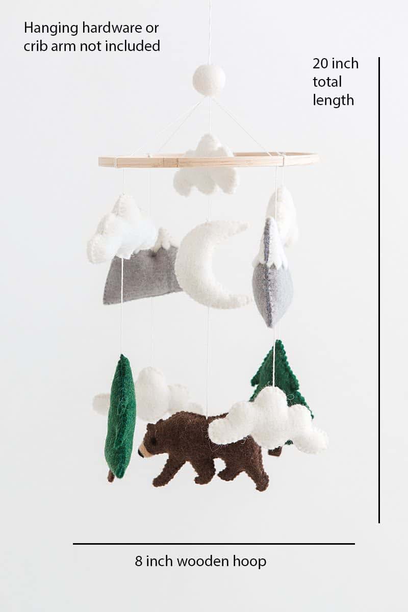 Nivas Bear and Mountain Mobile - Woodland Bear Wilderness Neutral Baby Felt Mobile (photo 2)