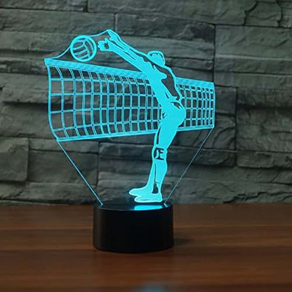 Jinnwell 3D Play Volleyball Night Light Lamp Illusion 7 Color Changing Touch Switch Table Desk Decoration Lamps with