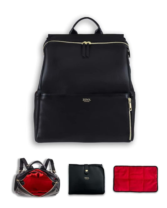 ZEPOL NEW YORK Leather Diaper Bag Backpack with Changing Pad, Stroller Straps (Leia Bag)