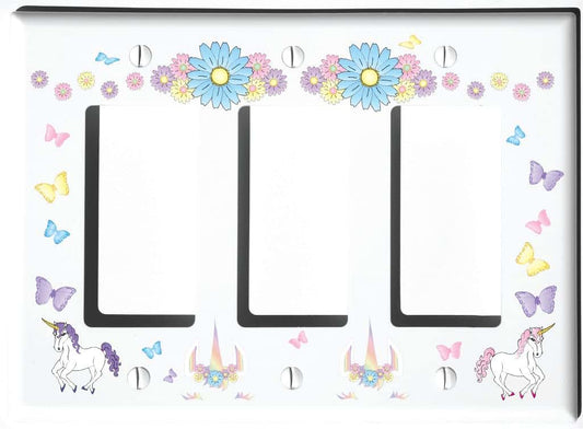Presto Wall Decals Unicorn Horse Light Switch Plate and Outlet Wall Plate Covers Unicorn Pony Girls Room Decor (Triple