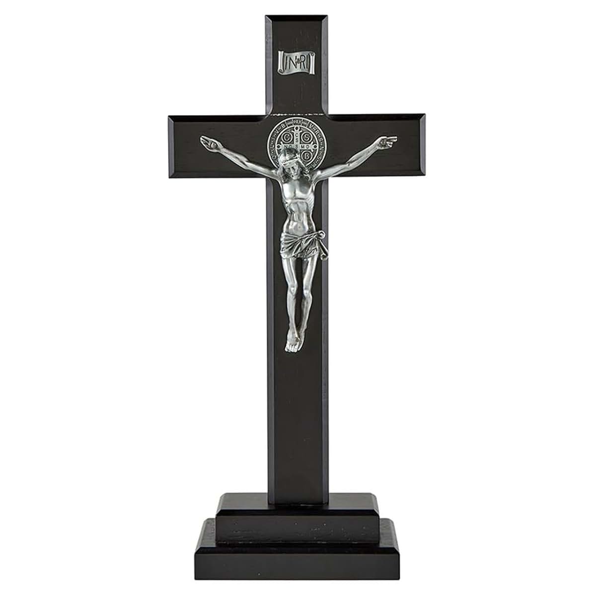 Christian Brands Saint Benedict Standing Crucifix, 13-3/4"" H, 5"" Corpus, Black