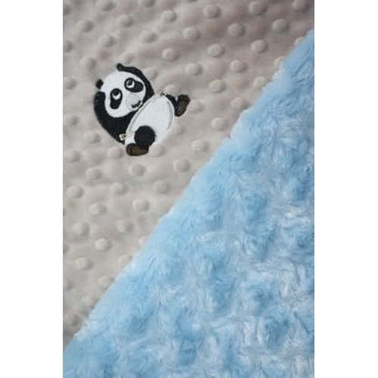 Lil' Cub Hub Minky Blanket, Mocha Dot and Blue Rosebud Panda Design (photo 3)