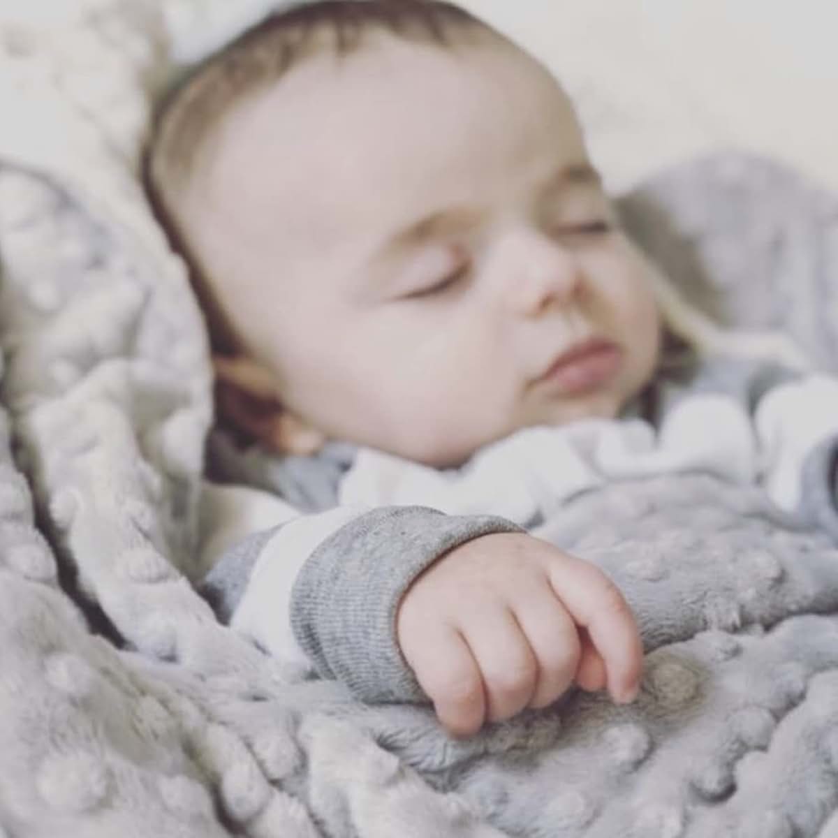 Meg Original Ivory & Gray Minky Dot Crib Blanket (photo 2)
