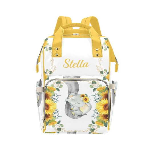 XIUCOO Cute Elephant Sunflower Yellow Personalized Diaper Bag with Name Mommy Bag Customized Baby Tote for Women