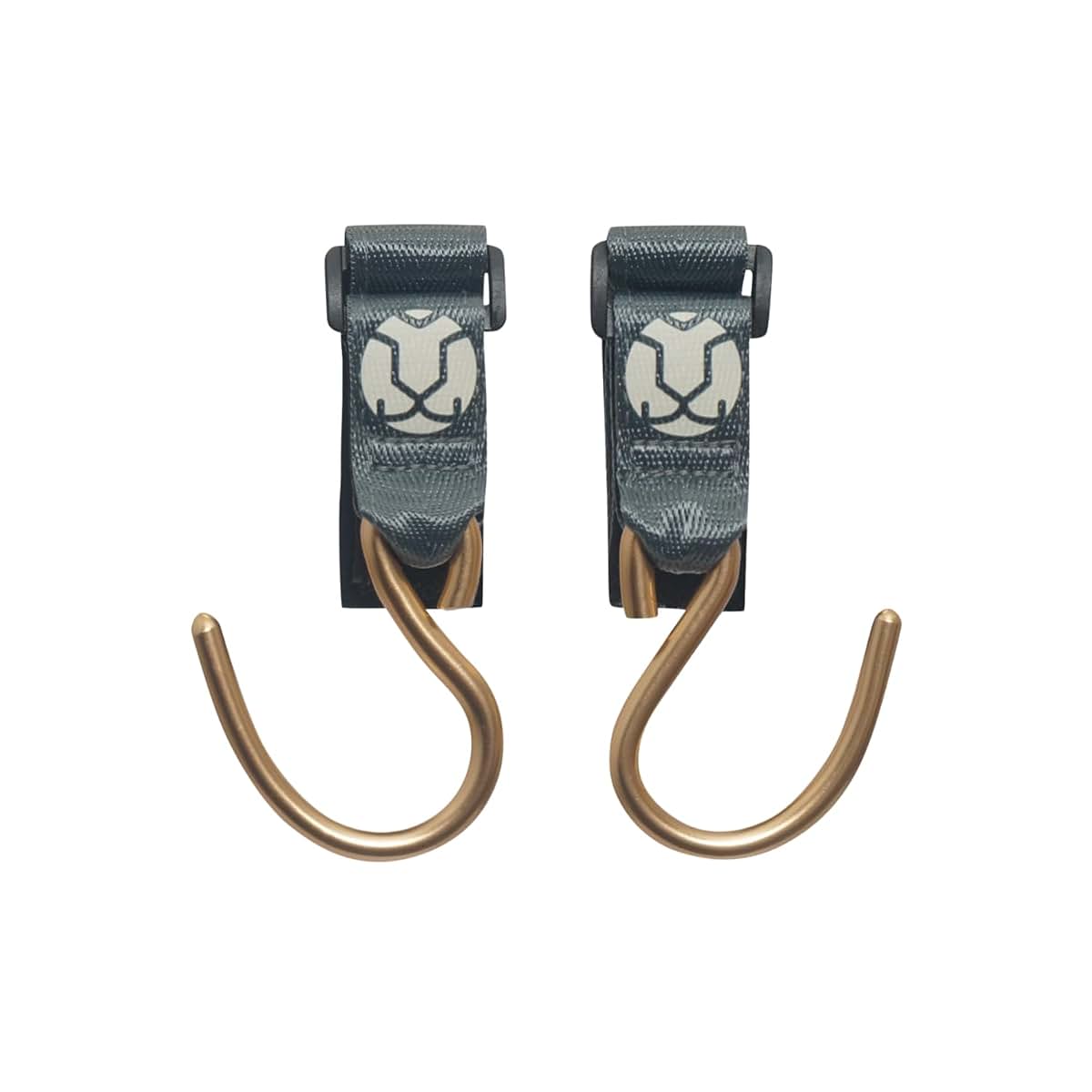 Huhu Essential Stroller Hooks - Lightweight Aluminum Stroller Bag Hook with Adjustable Straps, Matte Gold S-Hooks for