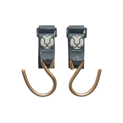 Huhu Essential Stroller Hooks - Lightweight Aluminum Stroller Bag Hook with Adjustable Straps, Matte Gold S-Hooks for