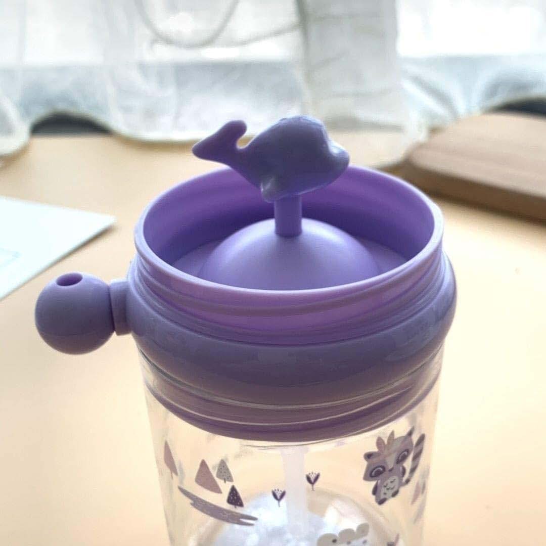 viva story Whale Squirting Cup Cartoon Cute Plastic Water Bottle Toddler Tumbler with Straw Lid Kids Children Water