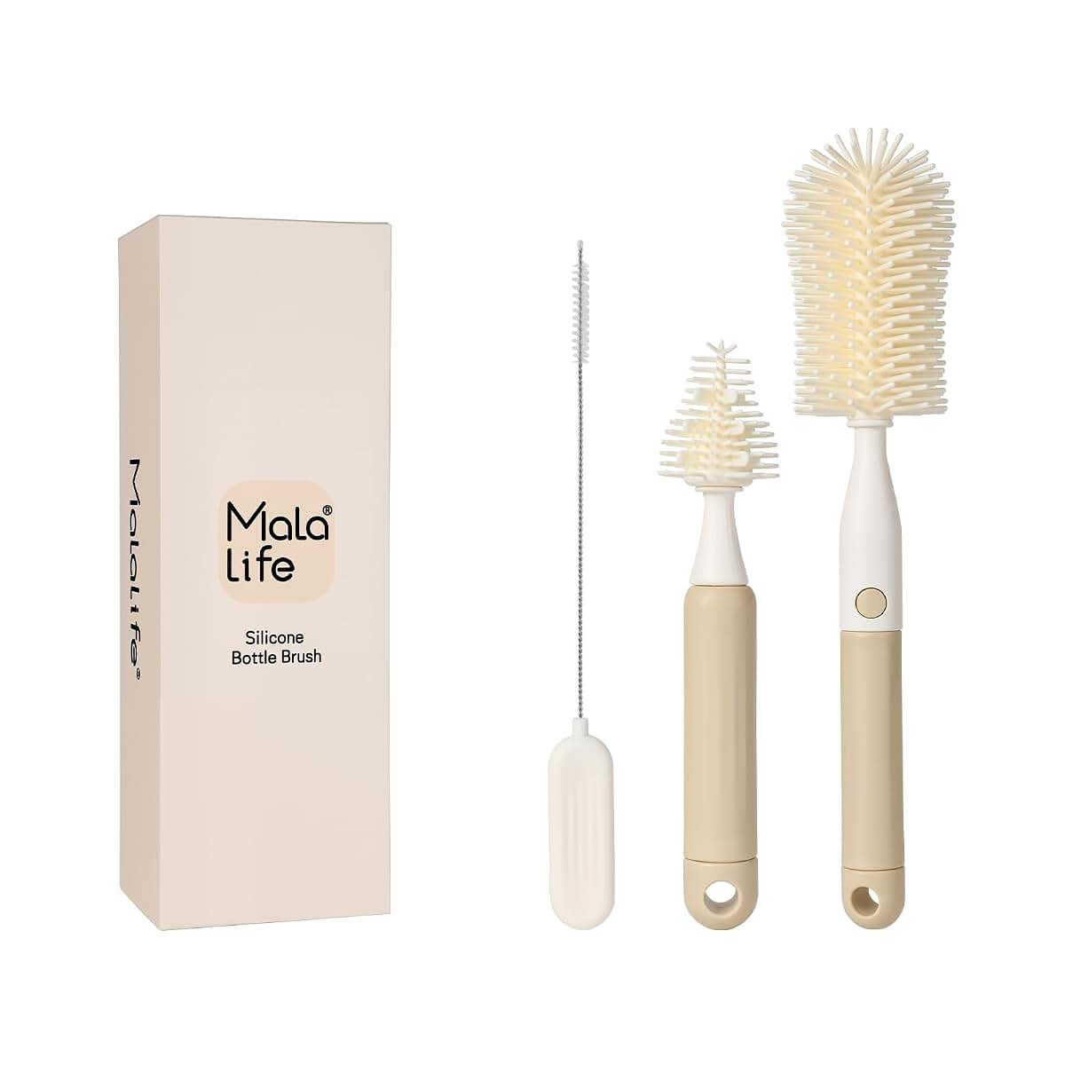 Malalife 3-Pack Silicone Baby Bottle Brush, Bottle Cleaner, with Convenient Hang Up, Food Grade Silicone, Effortless