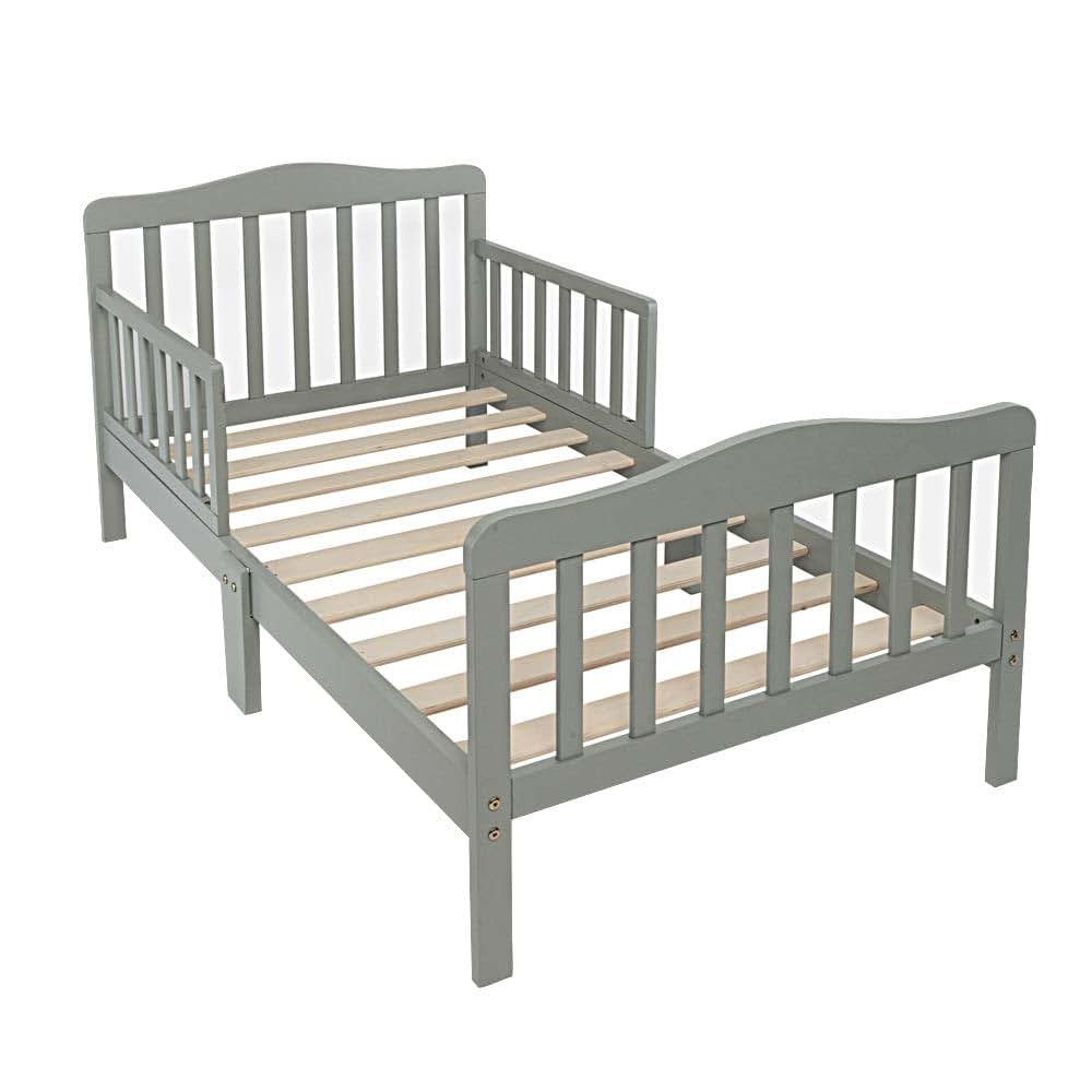 YUFUDE Wooden Bed,Kids Bedroom Furniture Bed with Safety Guardrails (Grey)