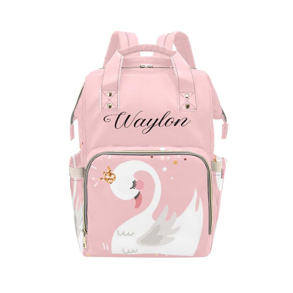 NZOOHY Love White Swans Personalized Diaper Bag Backpack Custom Name Text Backpack Nappy Bag Mommy Bag for Girl Boy