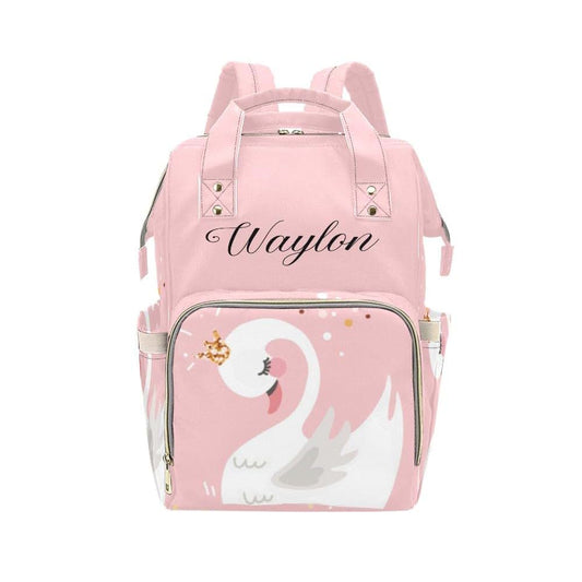 NZOOHY Love White Swans Personalized Diaper Bag Backpack Custom Name Text Backpack Nappy Bag Mommy Bag for Girl Boy