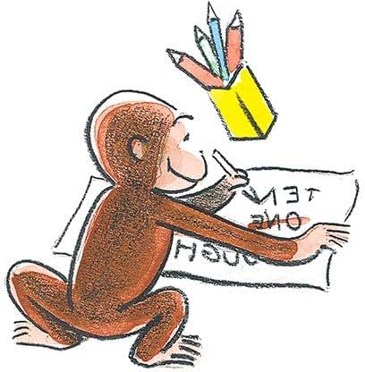 WiggleWalls 5 Inch Curious George Crayons Decal Classic Storybook Monkey Removable Peel Self Stick Wall Sticker Art