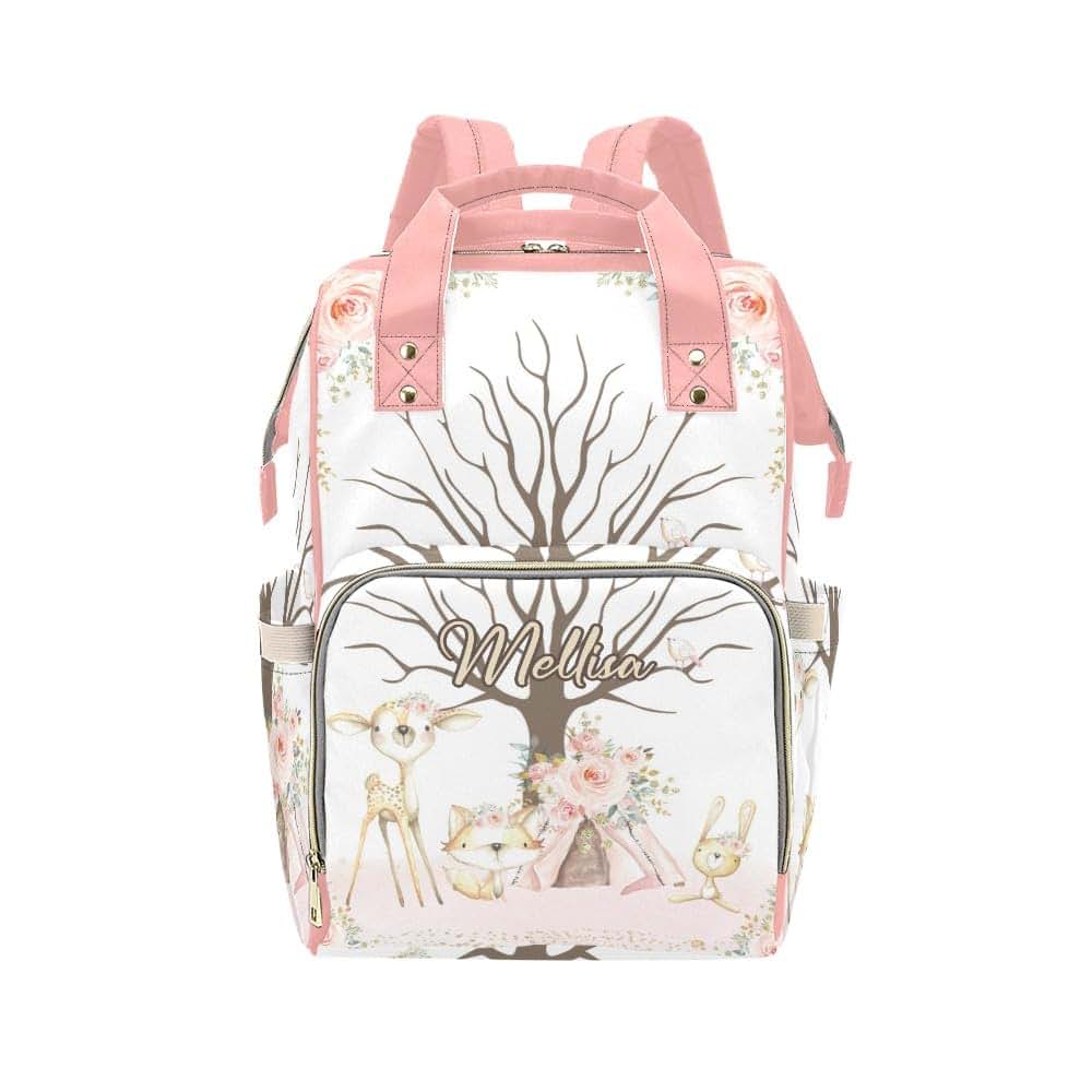 YallLocoMo Personalized Diaper Bag Backpack Name Girl Woodland Birthday Multifunction Travel Backpack Nappy Bag Daypack