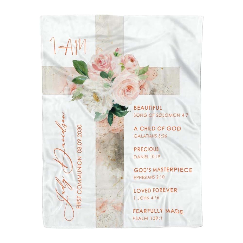 L&NG Baptismal Gift Blanket 40X50, Floral Cross Communion Present, Personalized Infant Quilt, Custom Keepsake Comforter (photo 3)