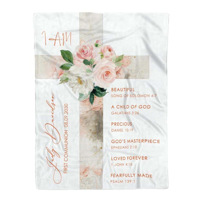 L&NG Baptismal Gift Blanket 40X50, Floral Cross Communion Present, Personalized Infant Quilt, Custom Keepsake Comforter (photo 3)