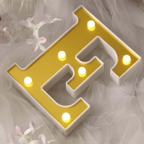 Tableclothsfactory 6" 3D Gold Marquee Letters 5 LED Light Up Letters Warm White LED Letter Lights - E