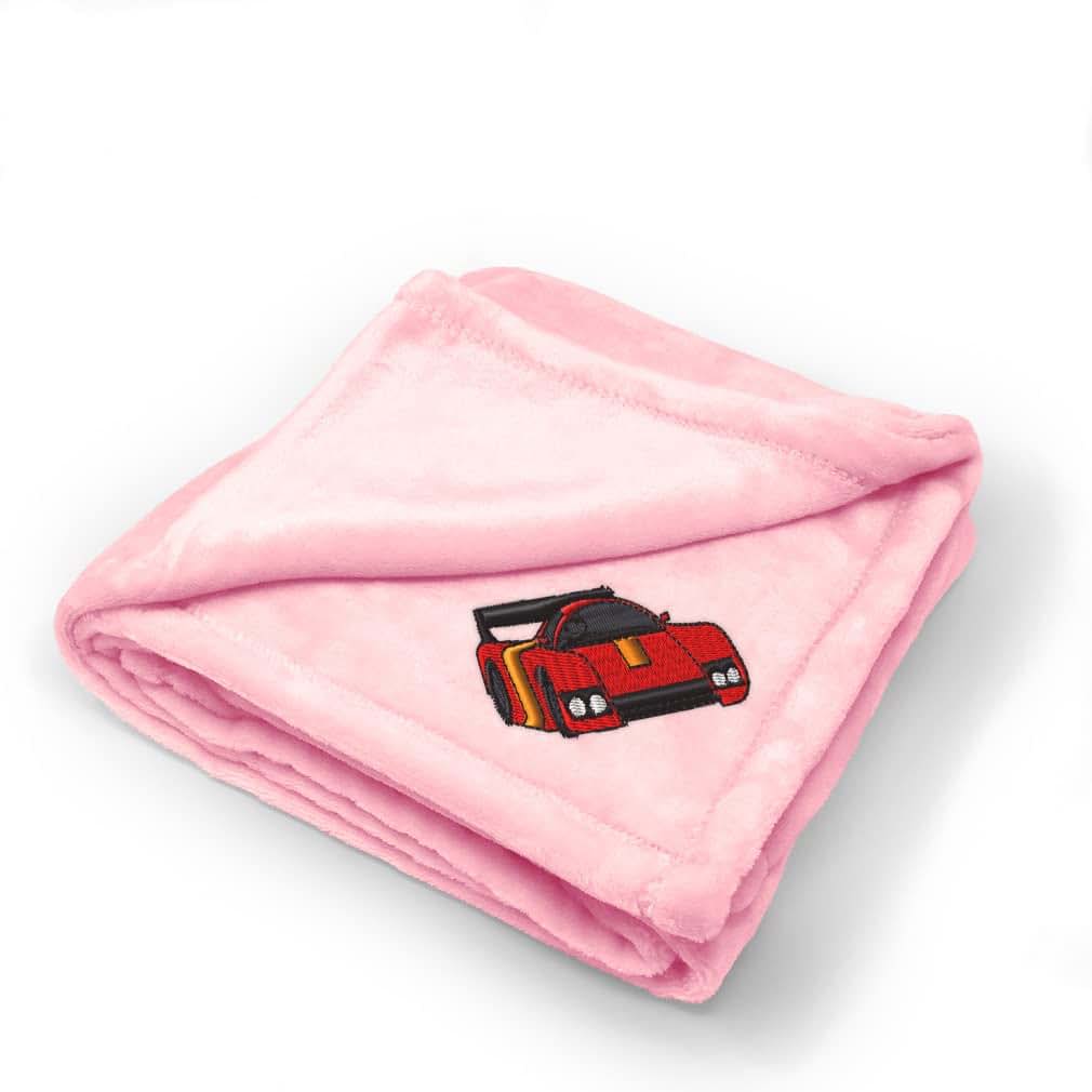 Fastasticdeals Custom Embroidery Baby Blanket, Pink Sport Car Design
