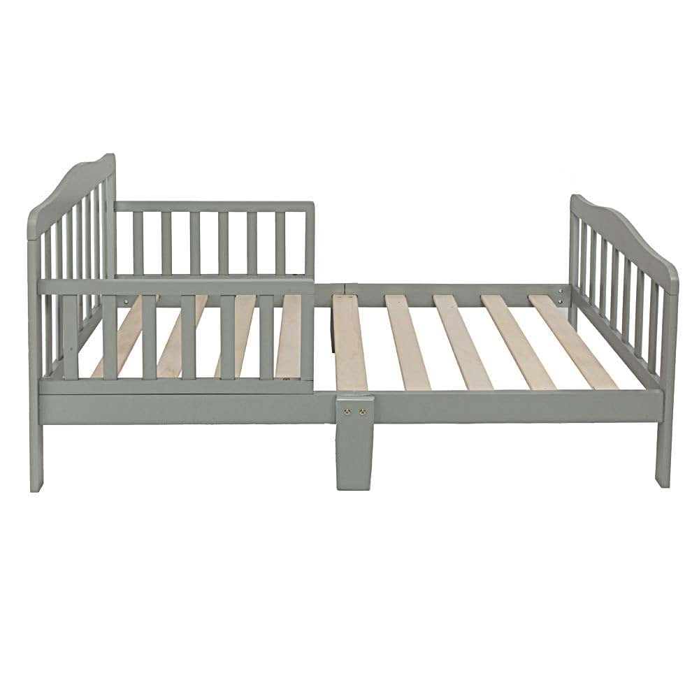 YUFUDE Wooden Bed,Kids Bedroom Furniture Bed with Safety Guardrails (Grey) (photo 2)