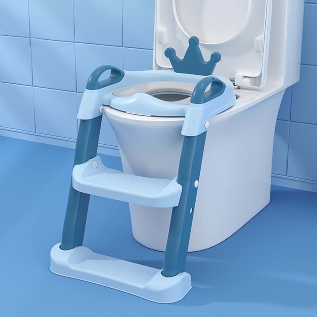 FGQuelle Potty Training Toilet Seat with Step Cute Crown Potty with Ladder with Backrest, Adjustable Folding Potty (photo 2)