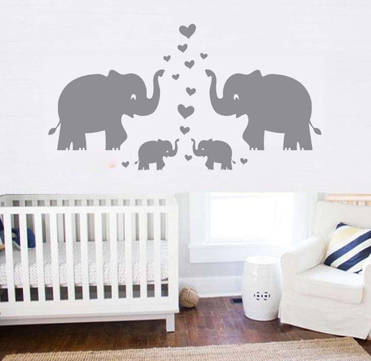 Ares Elephant Family Wall Decal With Hearts And Butterfly