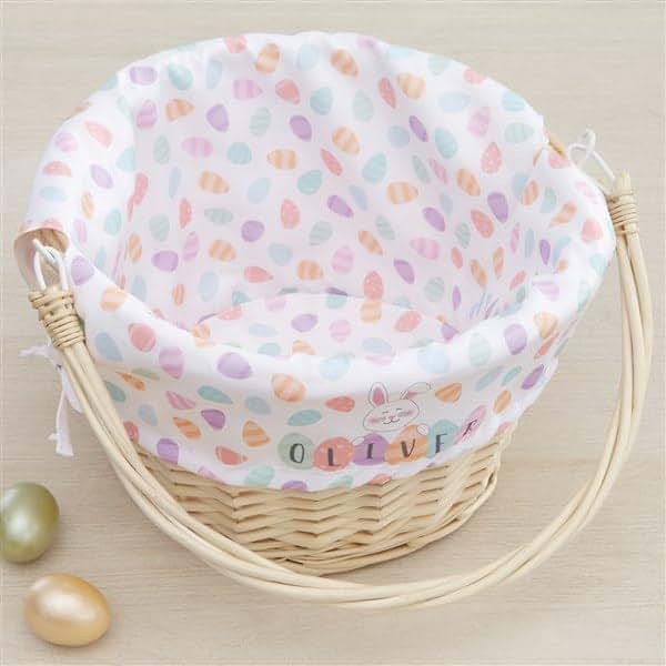 Personalization Universe Personalized Happy Easter Eggs Basket – Custom Kids Easter Egg Basket – Embroidered Easter Egg (photo 3)