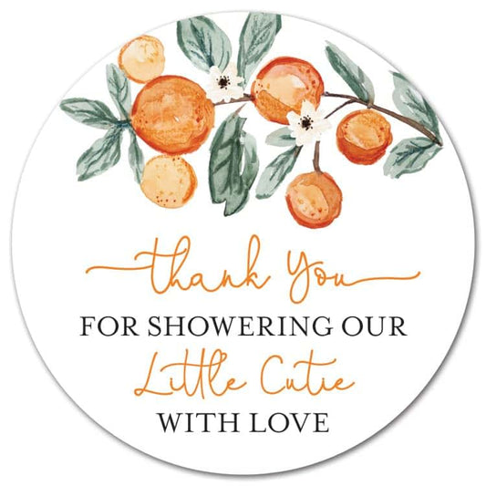 InvitationHouse Cutie Orange Baby Shower Thank You Favor Stickers, 2-Inch Round, 40 Labels