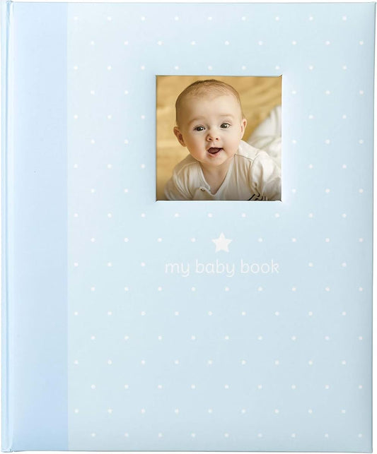 Pollie Dex My Baby Keepsake Book Memory Album, Light Blue with White Polka Dot Pattern, Keepsake Journal for New &