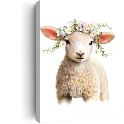 STRRAW Sheep Lamb Flower Crown Botanical Farmhouse Animal Nursery Wall Art Print Decor - 8"x12"