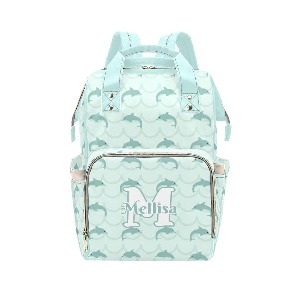 YallLocoMo Personalized Diaper Bag Backpack Name Stripe Dolphins Mint Green Convenient and Durable: Waterproof