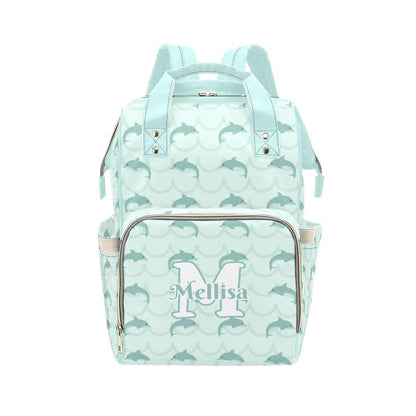 YallLocoMo Personalized Diaper Bag Backpack Name Stripe Dolphins Mint Green Convenient and Durable: Waterproof