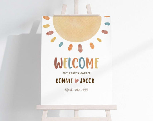 SpecialGift Sunshine Baby Shower Welcome Sign A Little Ray of Sunshine Yard Sign Boho Sun Gender Neutral Party Yard